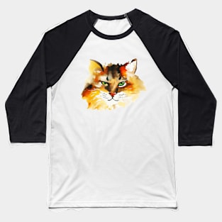 Watercolor Cat Baseball T-Shirt